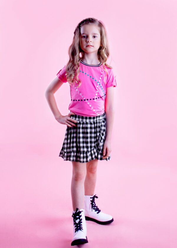 B.Nosy Meisjes t-shirt geborduurde stippen - Knock out roze