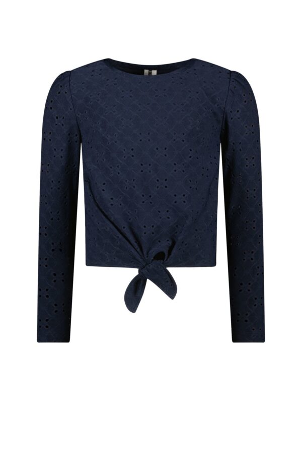 B.Nosy Meisjes blouse broderie met knoop - Navy blauw